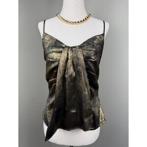 JOA Metallic Gold Black Tie Front Cami Top Party Holiday Size S